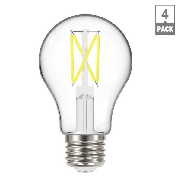 Ecosmart 40-Watt Equivalent A19 Dimmable Clear Glass Filament LED Light Bulb Bright White (4-Pack)